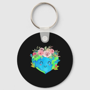 Cute Flowers Crown Planet Spring Nature Peace Eart Key Ring