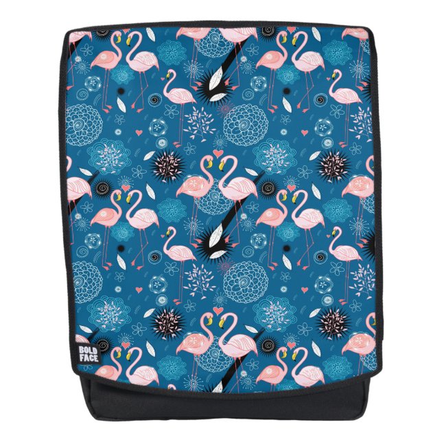 Cute flowers flamingos pattern backpack (Front)