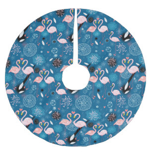 Cute flowers flamingos pattern brushed polyester tree skirt