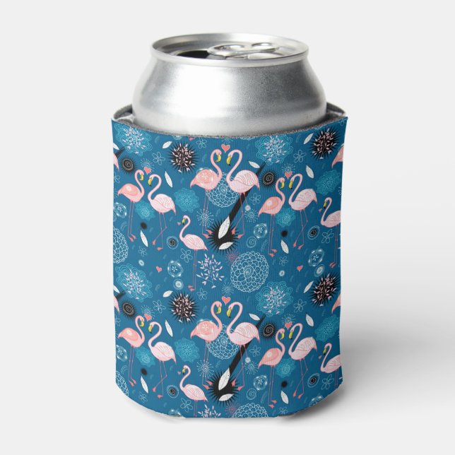 Cute flowers flamingos pattern can cooler (Can Front)