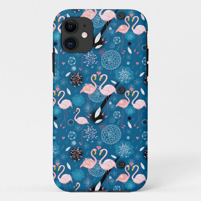 Cute flowers flamingos pattern Case-Mate iPhone case (Back)
