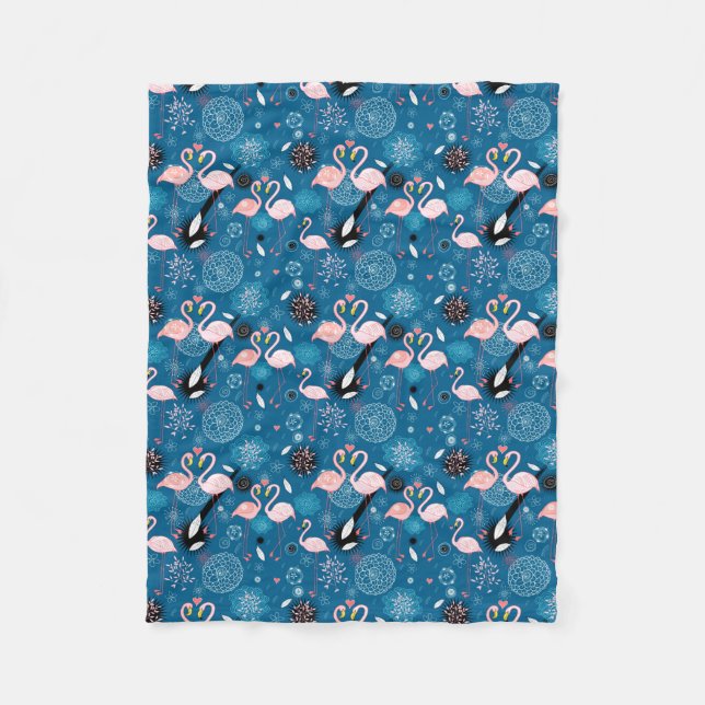 Cute flowers flamingos pattern fleece blanket (Front)