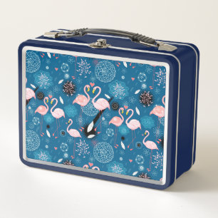 Cute flowers flamingos pattern metal lunch box