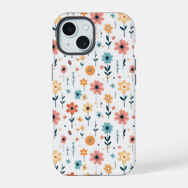 Cute Flowers Floral Pattern iPhone 15 Case (Back)