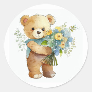Cute Flowers for You Teddy Bear Classic Round Sticker