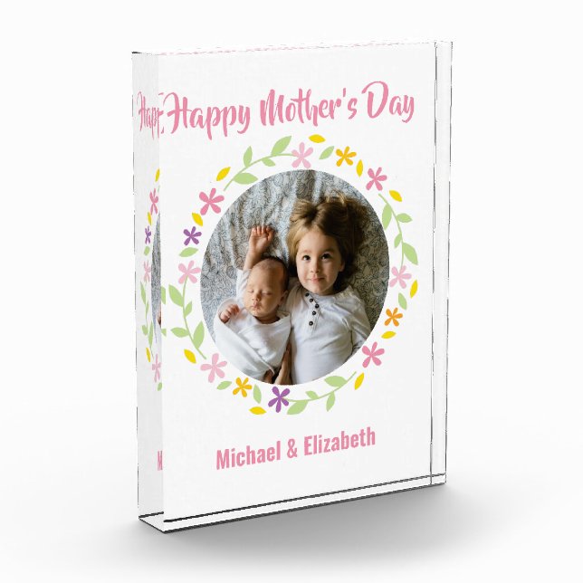 Cute Flowers Frame Happy Mother's Day Photo Block (Left)