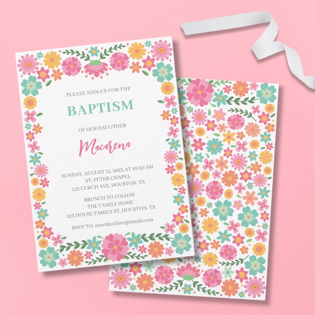 Cute flowers girl Baptism Invitation (Creator Uploaded)