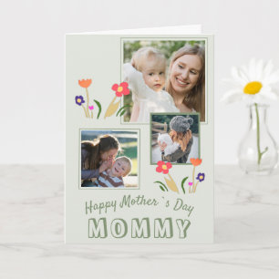 Cute Flowers Happy Mother`s Day 3 Photo Card