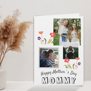Cute Flowers Happy Mother`s Day 3 Photo Card