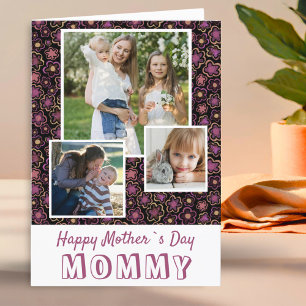 Cute Flowers Happy Mother`s Day 3 Photo Card