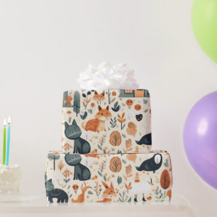 Cute flowers houses animals   Wrapping Paper