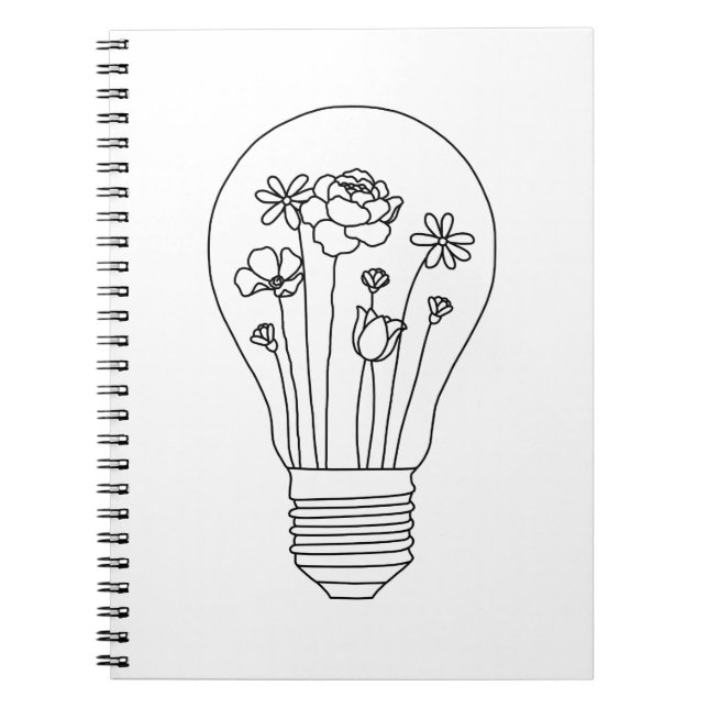 Cute Flowers in Light Bulb Line Design Notebook (Front)