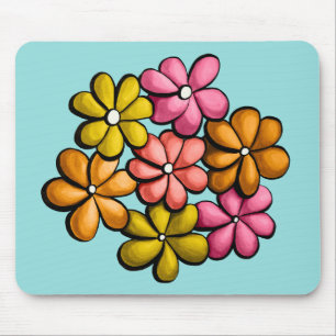 Cute Flowers Kids Colourful Ink Drawing Mouse Pad