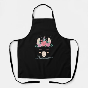 Cute Flowers Lamacorn Llama Unicorn Kawaii Flowers Apron