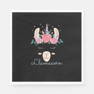 Cute Flowers Lamacorn Llama Unicorn Kawaii Flowers Napkin