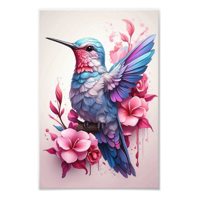Cute Flowers Magic Bird Photo Print (Front)