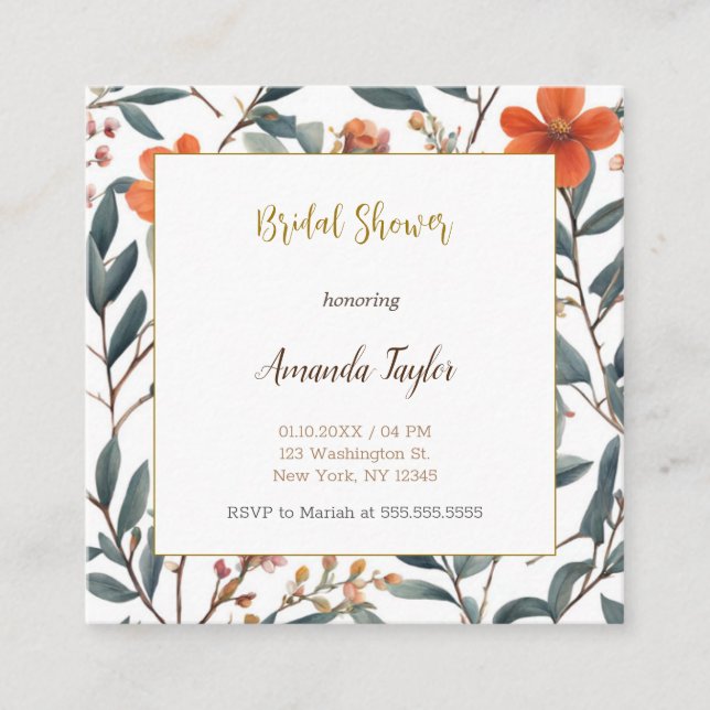 Cute Flowers Minimal Bridal Shower Enclosure Card (Front)