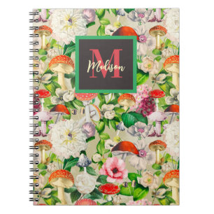 Cute flowers mushroom fungi beige garden  notebook