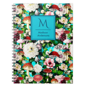 Cute flowers mushroom fungi blue garden notebook
