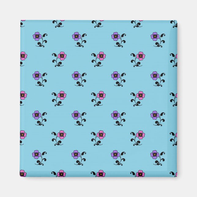 Cute Flowers on Blue Background Magnet (Front)