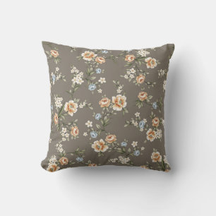 cute flowers with leaves pattern on grey backgroun cushion