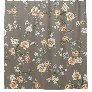 cute flowers with leaves pattern on grey backgroun shower curtain