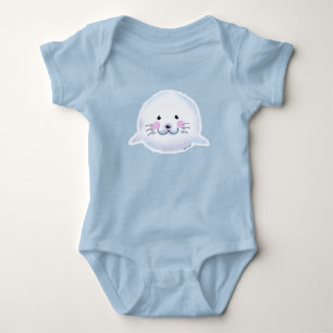 Cute Fluffy Baby Seal Illustration Bodysuit