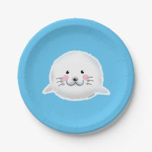 Cute fluffy baby seal paper plate