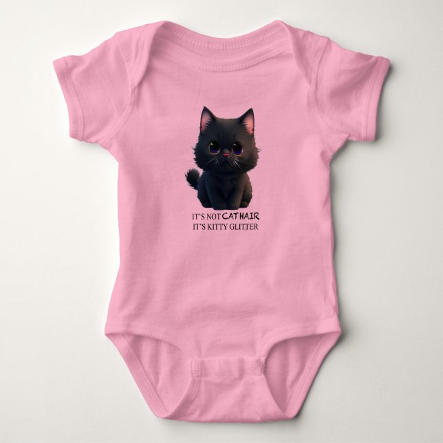 Cute fluffy black cat baby bodysuit (Front)