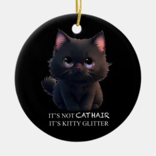 Cute fluffy black cat ceramic ornament