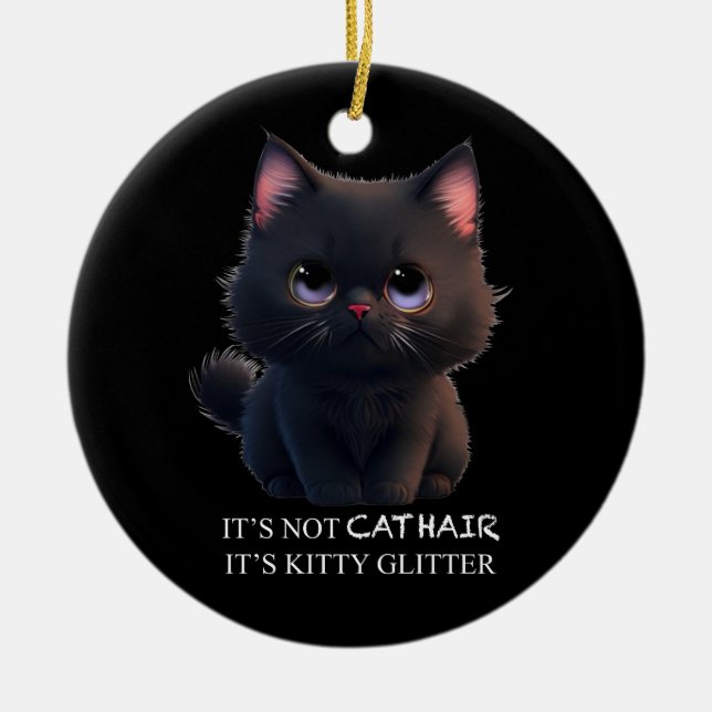 Cute fluffy black cat ceramic ornament (Front)