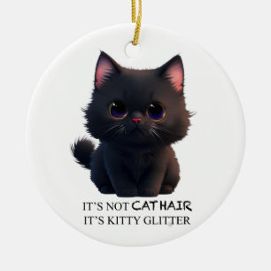 Cute fluffy black cat ceramic ornament