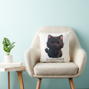 Cute fluffy black cat cushion
