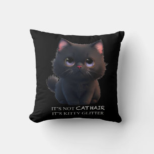 Cute fluffy black cat cushion