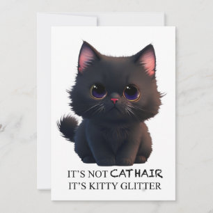 Cute fluffy black cat invitation