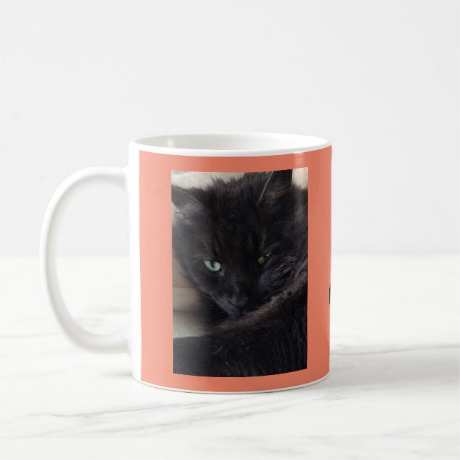 Cute Fluffy Black Cat Photo Personalised Coffee Mug (Left)