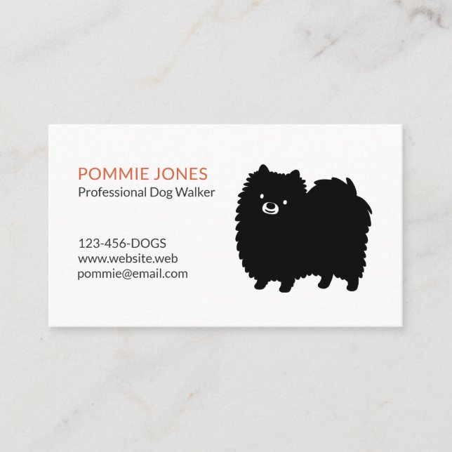 Cute Fluffy Black Pomeranian Cartoon Dog Business Card (Front)