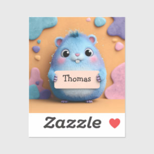 Cute Fluffy Blue Hamster Holding a Sign with Name