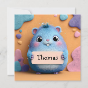 Cute Fluffy Blue Hamster Holding a Sign with Name