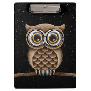 Cute Fluffy Brown Owl with Reading Glasses & Stars Clipboard