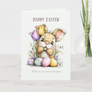 Cute Fluffy Bunny Funny Easter Card, Pastel Blue Holiday Card