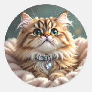 Cute Fluffy Cat Blank Classic Round Sticker