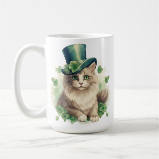 CUTE FLUFFY CAT DRESSED FOR ST PATRICKS DAY COFFEE MUG