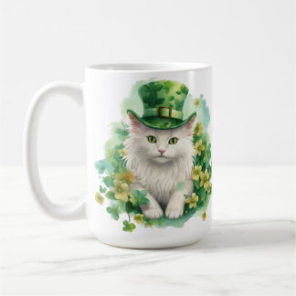 CUTE FLUFFY CAT DRESSED FOR ST PATRICKS DAY COFFEE MUG