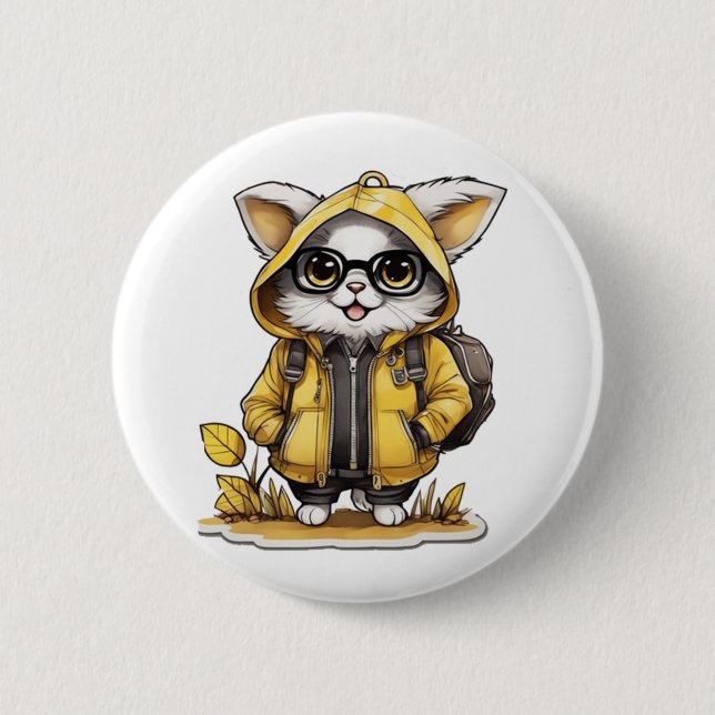 cute fluffy cat fall aesthetics   6 cm round badge (Front)