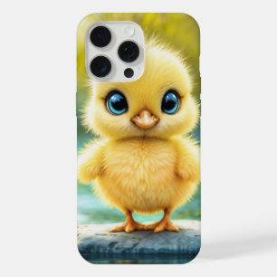 Cute fluffy chick with big eyes standing on a rock iPhone 15 pro max case