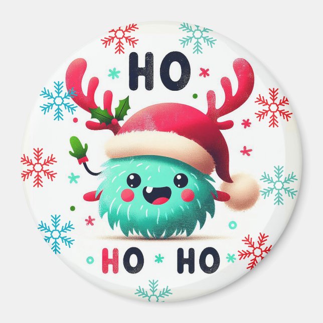 Cute fluffy Christmas monster Magnet (Front)