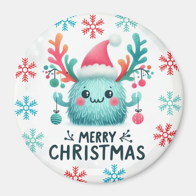 Cute fluffy Christmas monster Magnet (Front)