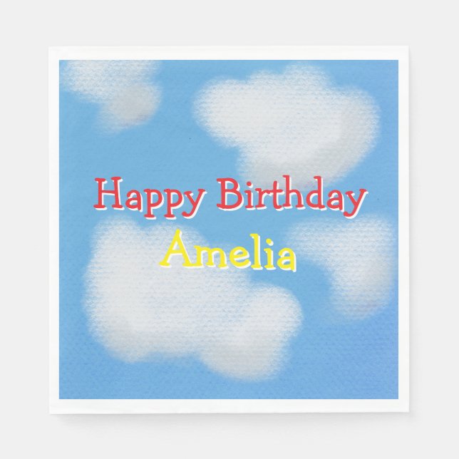 Cute fluffy clouds Birthday Napkin (Front)
