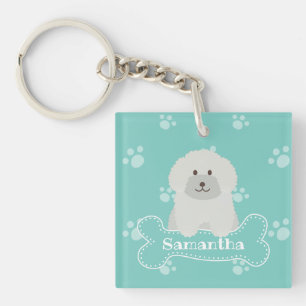 Cute Fluffy Curly Coat Poodle Puppy Dog Monogram Key Ring